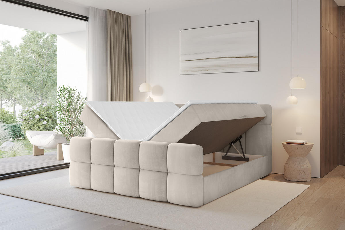 BOXBETT mit Matratze H4 - FAMA-Z - 140x200 cm Beige Casablanca - Beige, Holzwerkstoff (140/200cm) - ALTDECOR