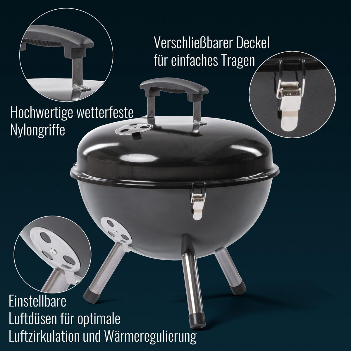 HOLZKOHLEGRILL ROSMARINO Stahl - Schwarz, Metall (38/26/42cm) - Rosmarino