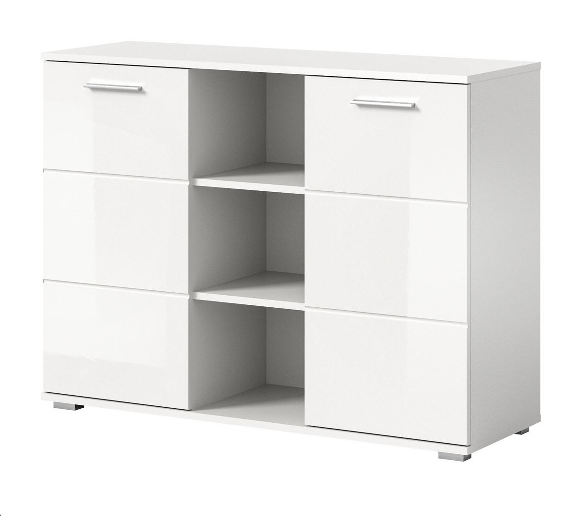 KOMMODE weiß Hochglanz 110 cm, Sideboard mit 9 Fächern - Weiß Hochglanz/Silberfarben, Holzwerkstoff/Kunststoff (110/83/37cm) - Inn.Furn