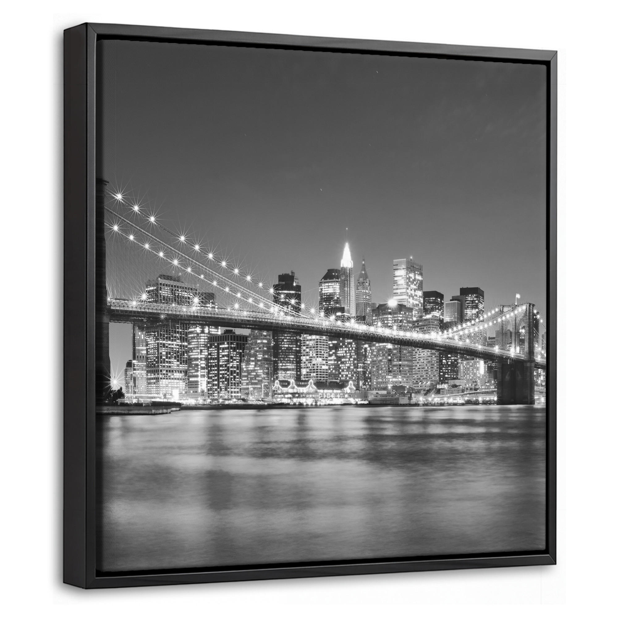 LEINWAND Bilder mit Rahmen - New York - Brücke - Brooklyn - Schwarz und weiß - Architektur - 20x20 - Schwarz, Textil (20/20cm) - MuchoWow