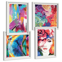 BILDER SET 4er Set - 50x50 cm & 40x60 cm Weißer Rahmen - Farbenfrohes abstraktes Porträt - Weiß, Kunststoff (50/50cm) - TULUP