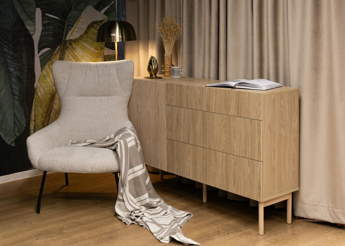 KOMODA Nolie dekor duba s 3 zásuvkami 140 cm - farba duba, drevo/kompozitné drevo (140/90.6/38cm) - Selsey