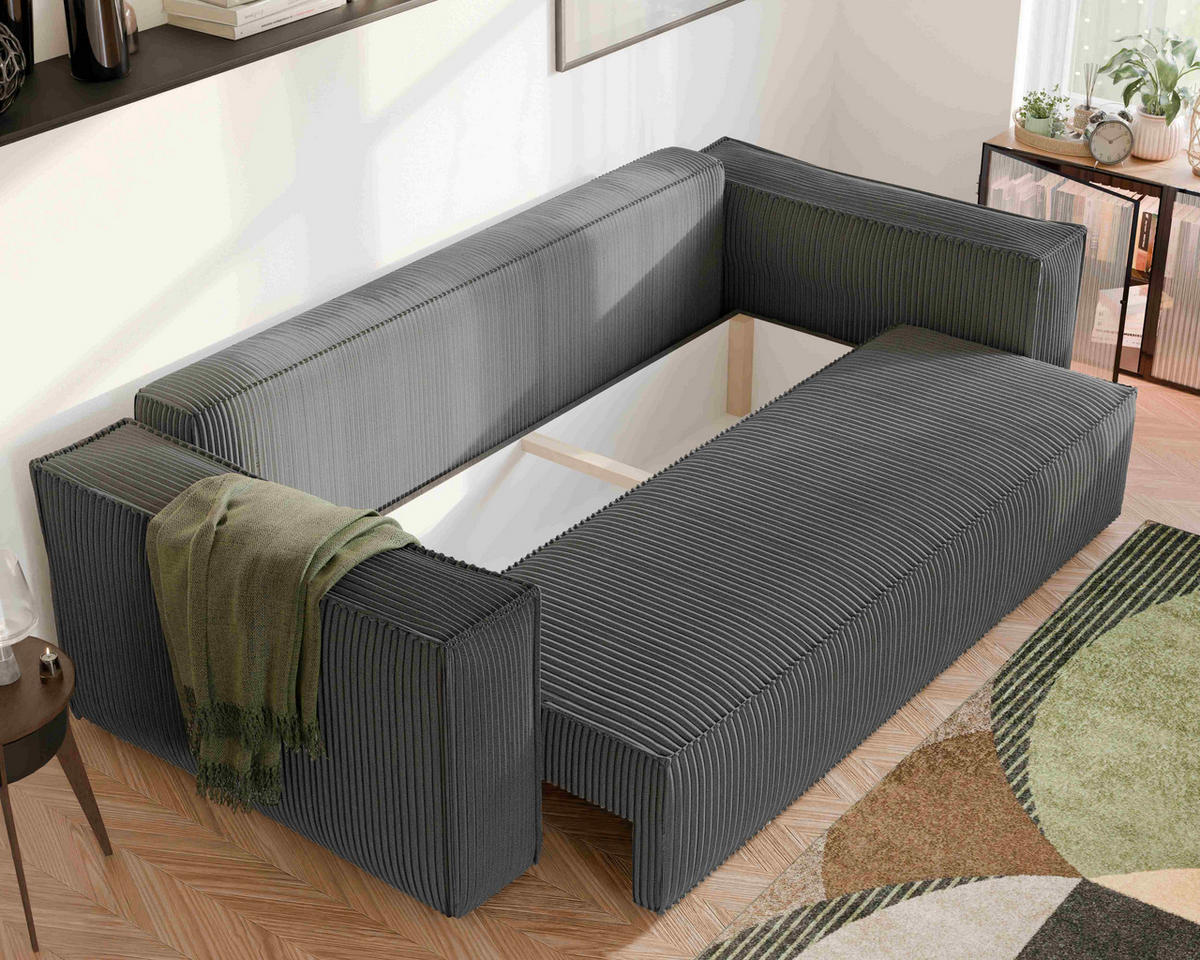SOFA mit Schlaffunktion und Bettkasten, Dunkelgrau - Dunkelgrau/Grau, Holzwerkstoff/Textil (240/84/105cm) - Idohome