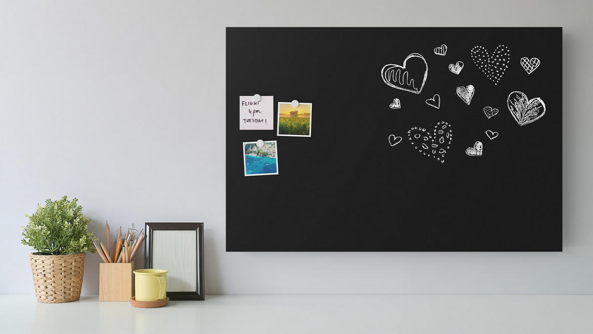 METALBOARD mit Kreideoberfläche 90x60cm + Zubehör-Set - Schwarz, Metall (90/60/1.8cm) - ALLboards