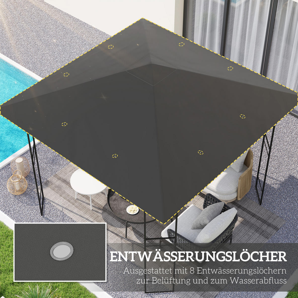 ERSATZDACH für Pavillon 3 x 3 m wasserabweisend Pavillondach UPF30+ Ersatzbezug - Grau, Textil (298/1/298cm) - Outsunny