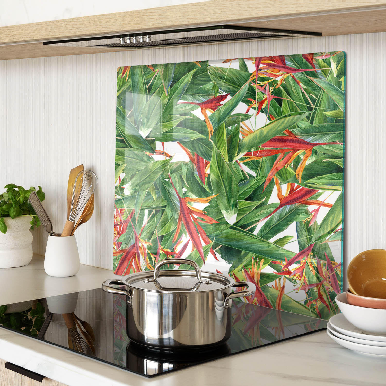 GLASPLATTE 60x52 cm Blumenmuster - Grün, Glas (60/0.4/52cm) - TULUP