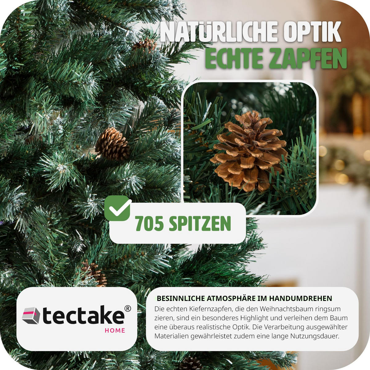 WEIHNACHTSBAUM ,inklusive Metallständer mit Kunststoffkappen,grün - Grün, Kunststoff (180cm) - tectake