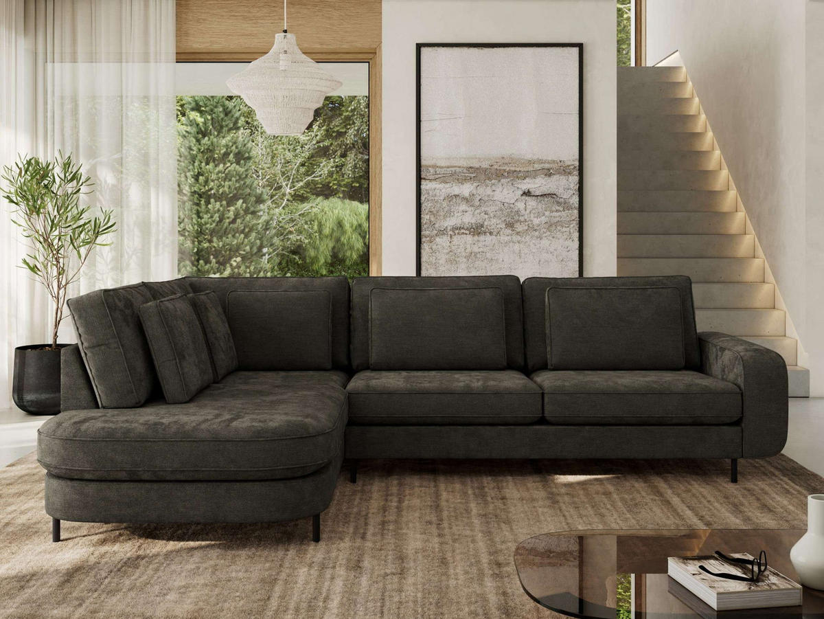 ROHOVÁ SEDAČKA CALENO L - Tmavě šedá Hrubě tkaná žinylka - Pravá Strana - černá/tmavě šedá, kov/textil (317/225cm) - MKS