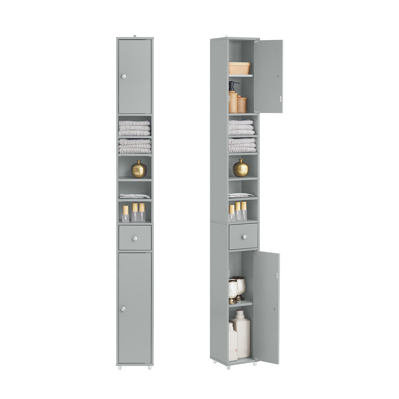 HOCHSCHRANK schmal Hellgrau - Hellgrau, Holzwerkstoff (20/180/20cm) - SoBuy