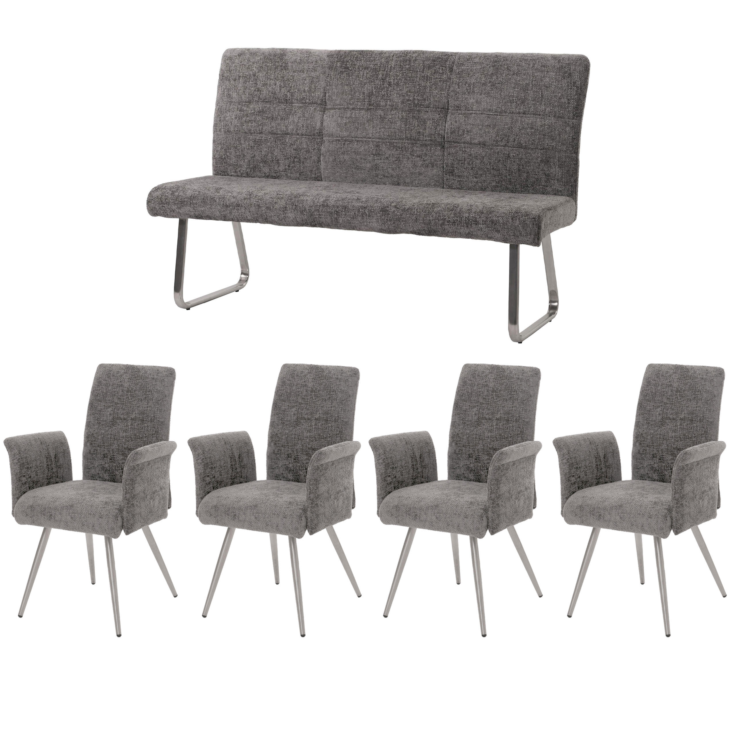 ESSZIMMER-SET Grau 5er-Set - Grau, Textil (160/100/65cm) - MCW