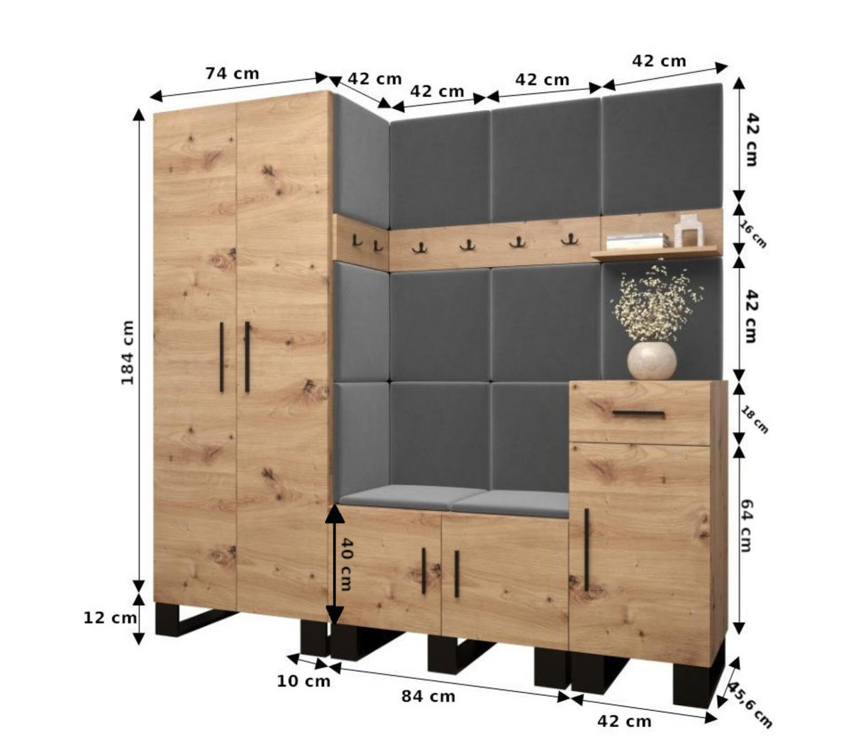 GARDEROBEN-SET 196/200/45,6 - Waldgrün/Schwarz, Holz/Kunststoff (200/196/45.6cm) - Abiks Möbel