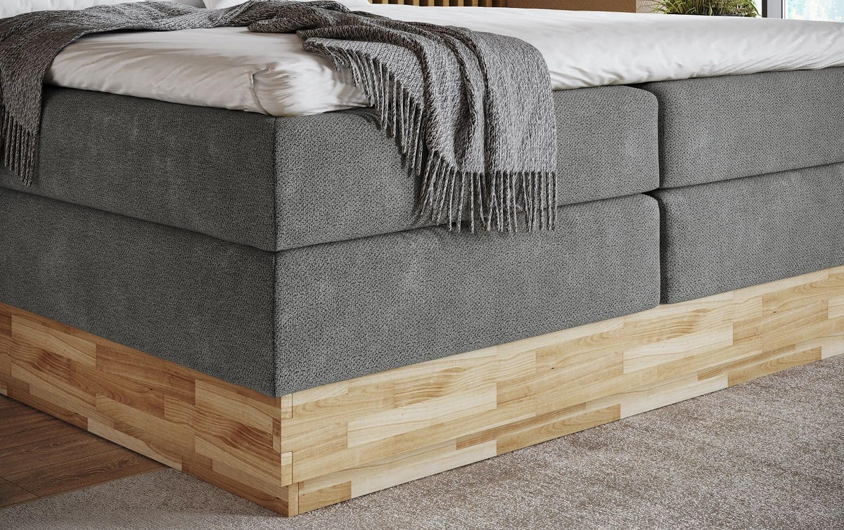 BOXSPRINGBETT 140/160/180x200 – inkl. Bettkasten, 7‑Zonen‑Taschenfederkern-Matratze und Topper - Eichefarben/Anthrazit, Holz/Textil (200/200cm) - Cotta