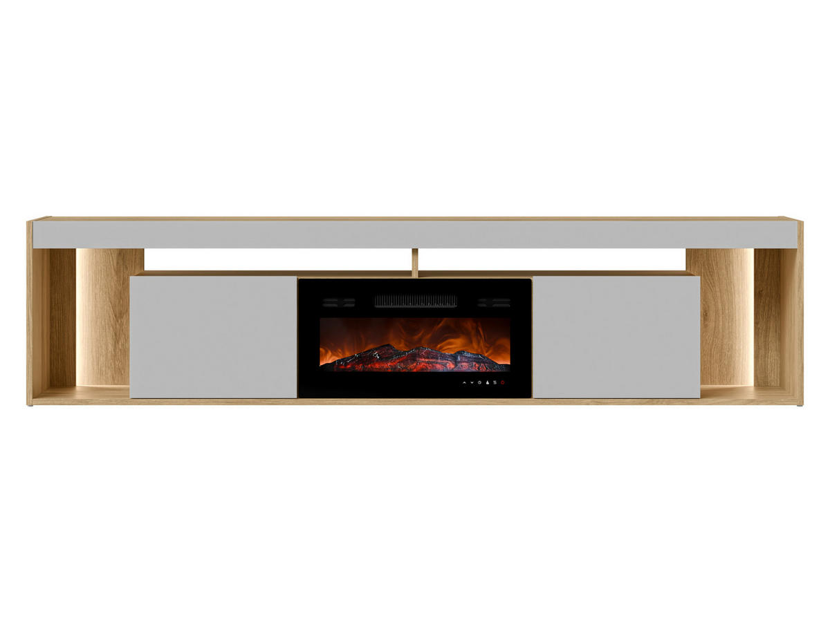 TV-LOWBOARD Fiore EF 2D mit Kamin - Eichefarben/Schwarz, Holzwerkstoff/Kunststoff (200/48/39cm) - MIRJAN24