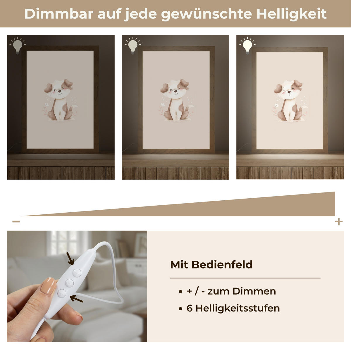 NÁSTĚNNÁ LAMPA Pes - skvrnitý - hnědý 20x30 cm - béžová, kompozitní dřevo (20/30/8cm) - OnlyWow