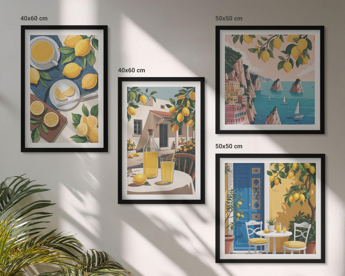BILDER SET 4er Set - 50x50 cm & 40x60 cm Schwarzer Rahmen - Patio Sun Limonade - Schwarz, Kunststoff (50/50cm) - TULUP