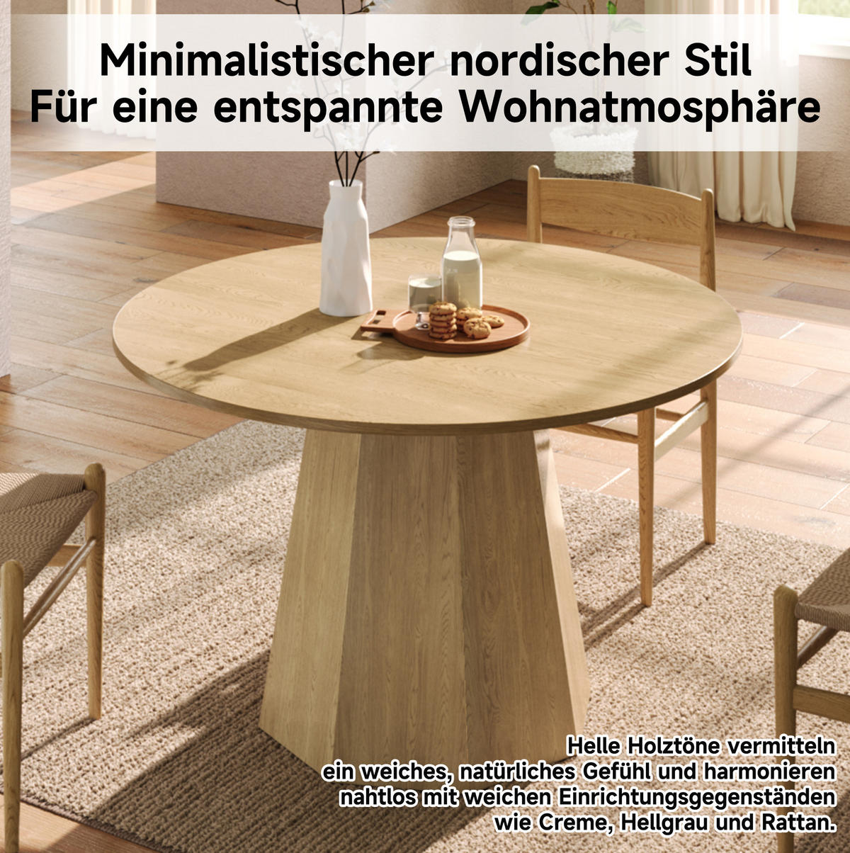 ESSTISCH rund 120 cm in Eichefarbe für 4-6 Personen, skandinavisches Design - Eichefarben, Holzwerkstoff (120/120/75cm) - Flora Grace
