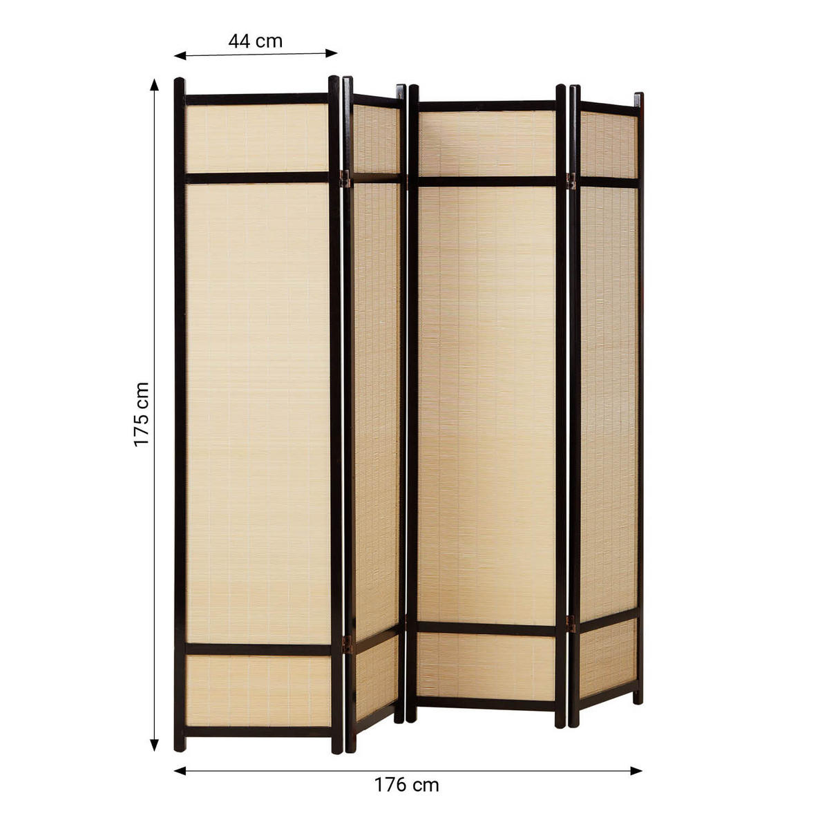 PARAVENT 4-tlg. 176/175 cm Schwarz Bambus - Schwarz, Holz (176/175/2cm) - Homestyle4u
