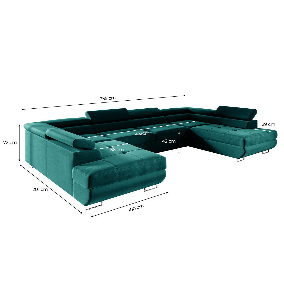 PANORAMASOFA Wilson 5 Sitzplätze Tannengrün - Grün, Holzwerkstoff (335/72/201cm) - Petits-meubles