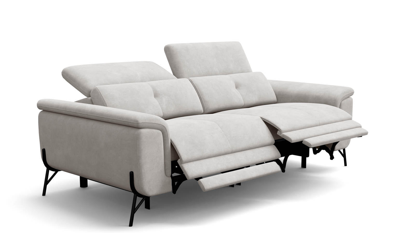 SOFA RELAX AVENA 3-Sitzer, beiger Veloursstoff - Beige/Schwarz, Holz/Textil (204/80/108cm) - Wozimo