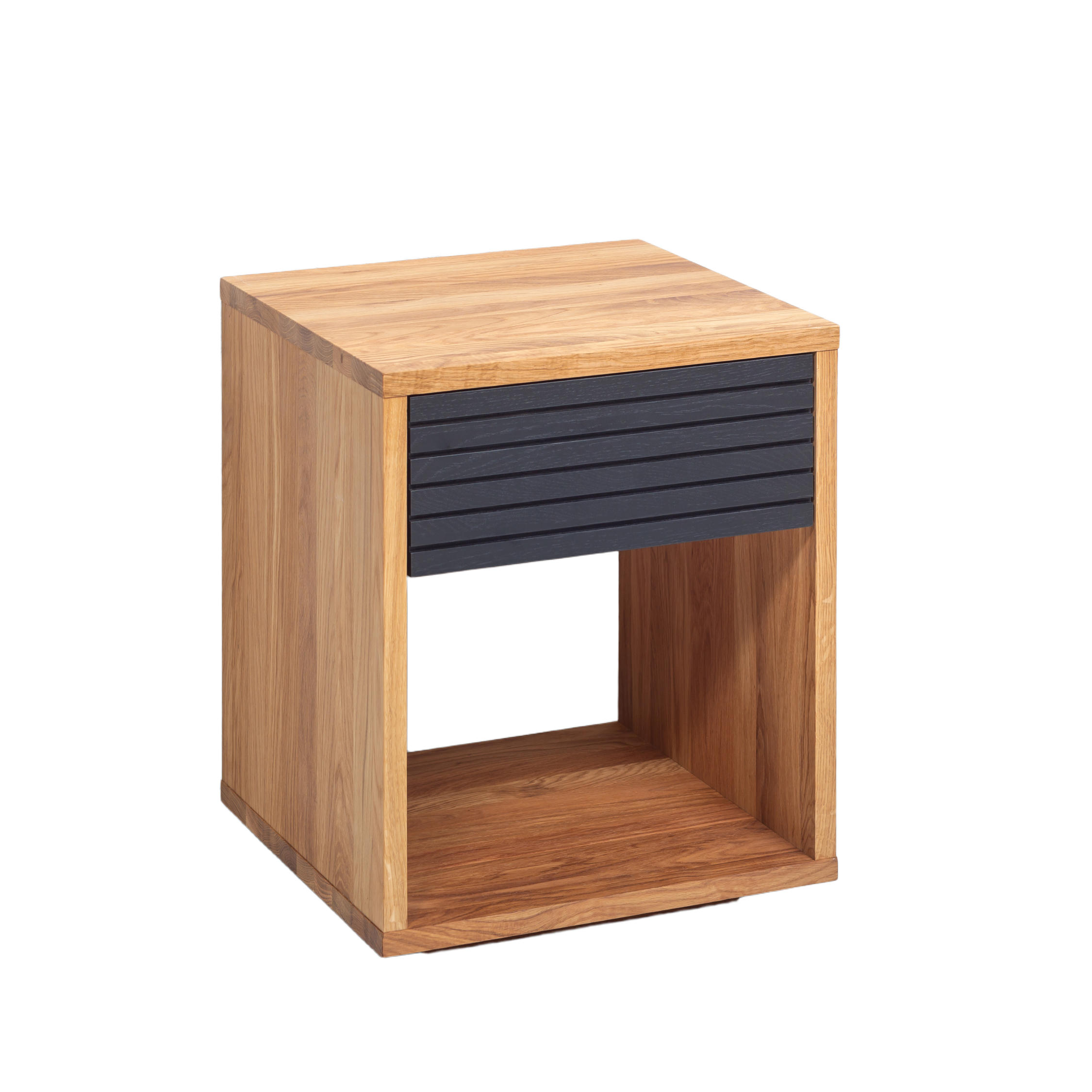 NACHTTISCH Emma, Eiche, schwarze Schublade, 38/40/50 cm - Honigeiche/Eichefarben, Holz (40/50/38cm) - WOODEK