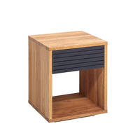 NACHTTISCH Emma, Eiche, schwarze Schublade, 38/40/50 cm - Honigeiche/Eichefarben, Holz (40/50/38cm) - WOODEK