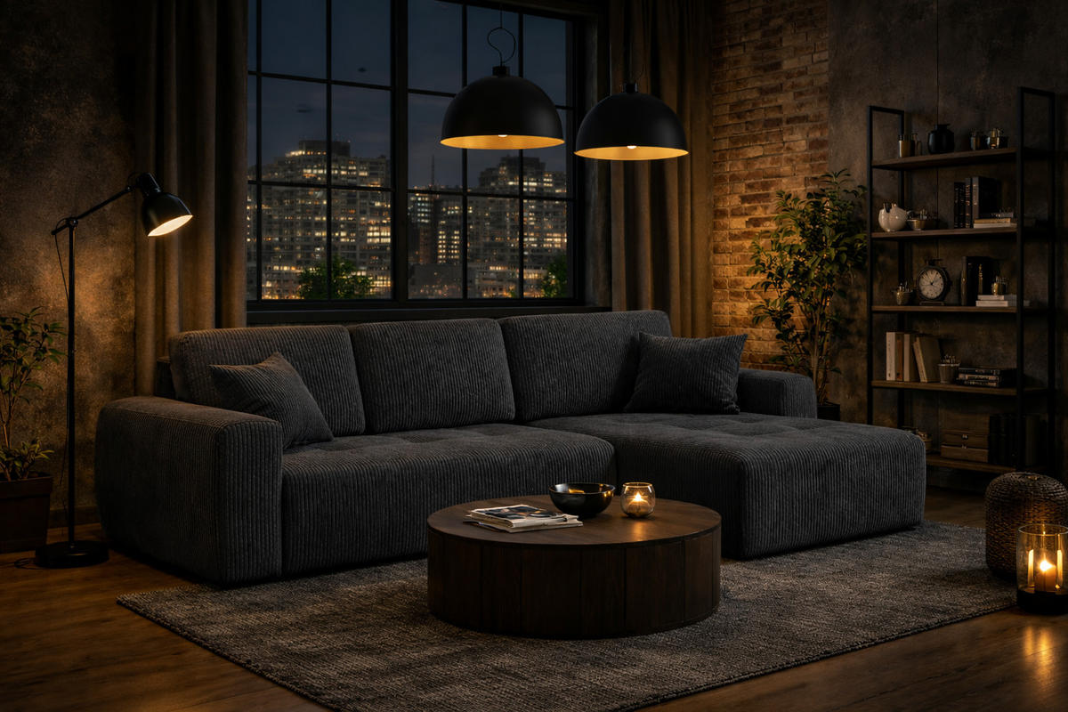 ECKSOFA Mit Schlaffunktion Und Bettkasten L-Form Ivo L, Cordstoff Poso, Grau, Rechts - Grau, Holz (250/142cm) - Kaiser Möbel