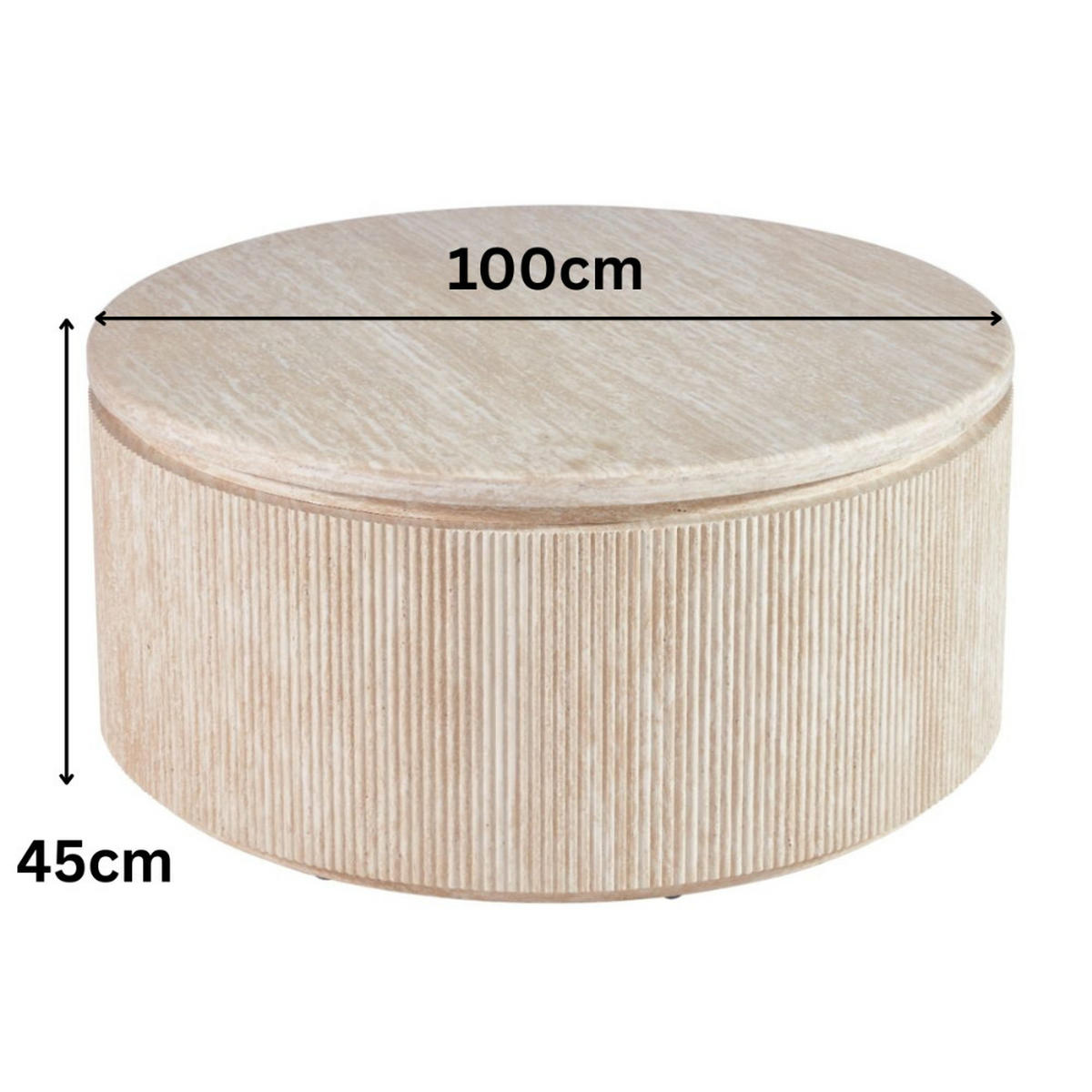COUCHTISCH Lunado mit Travertin Tischplatte in edlem Säulenstil - Beige, Keramik (100/100/45cm) - alesvelt