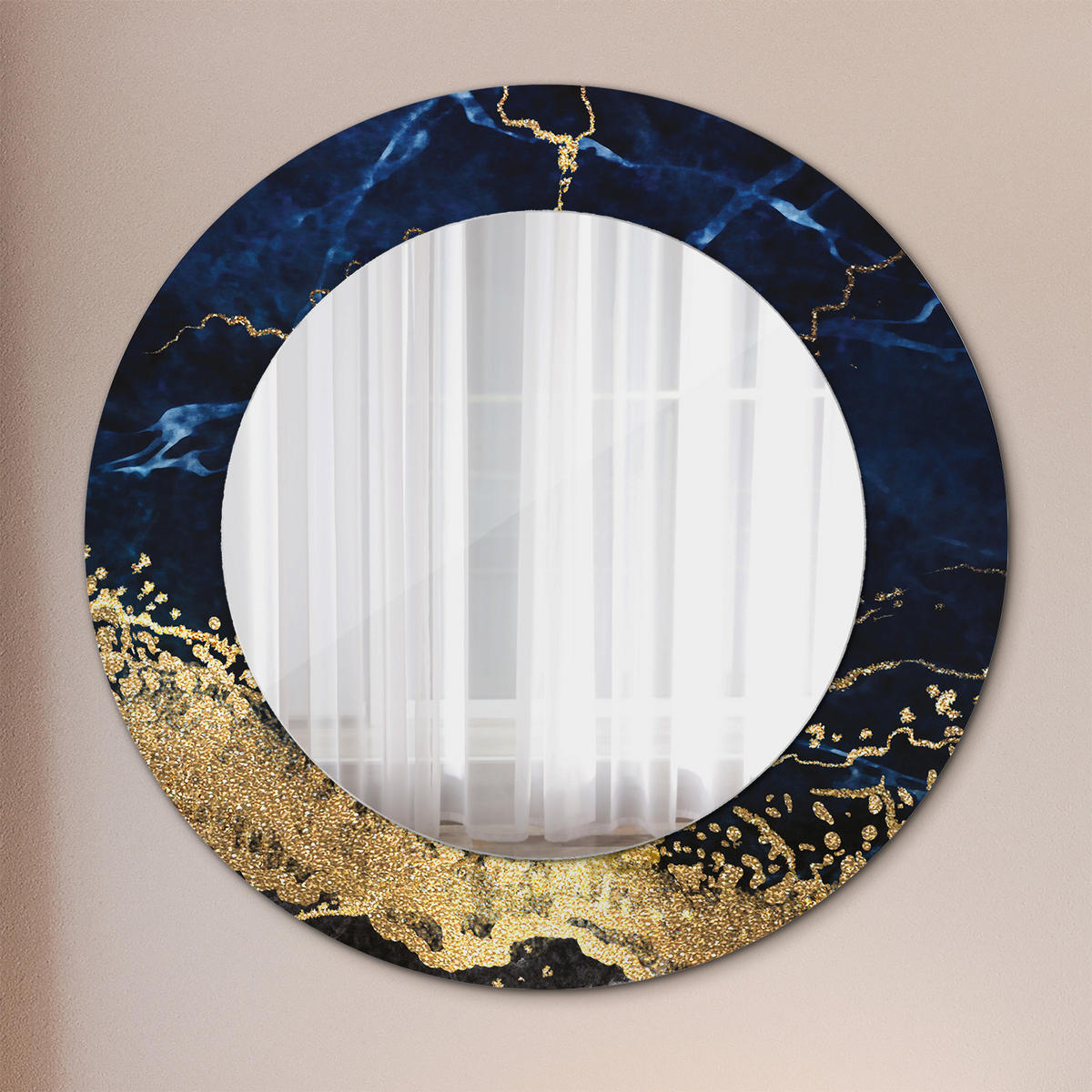 SPIEGEL Ø50 cm Rund mit Aufdruck - Goldfarben/Dunkelblau, Glas (50/50/0.4cm) - TULUP