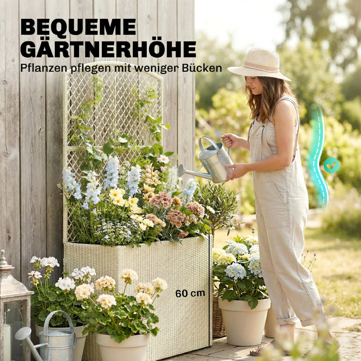 RATTAN-BLUMENKASTEN PE-Rattan Stahl Beige - Beige, Kunststoff (30/163/80cm) - Outsunny