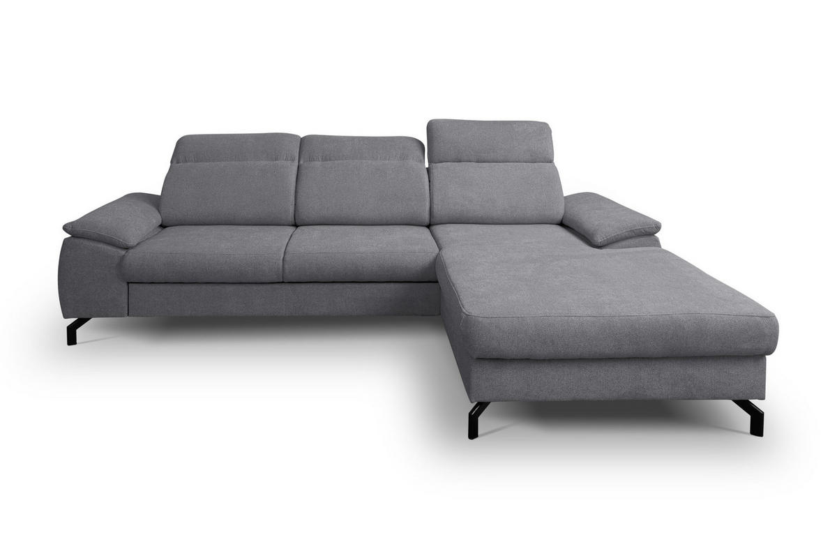 ECKSOFA MALIBU mit Schlaffunktion und Bettkasten, Farbe: Dunkelgrau, Velourstoff, Ottomane Rechts - Dunkelgrau, Textil (276/184cm) - VENASI MÖBEL