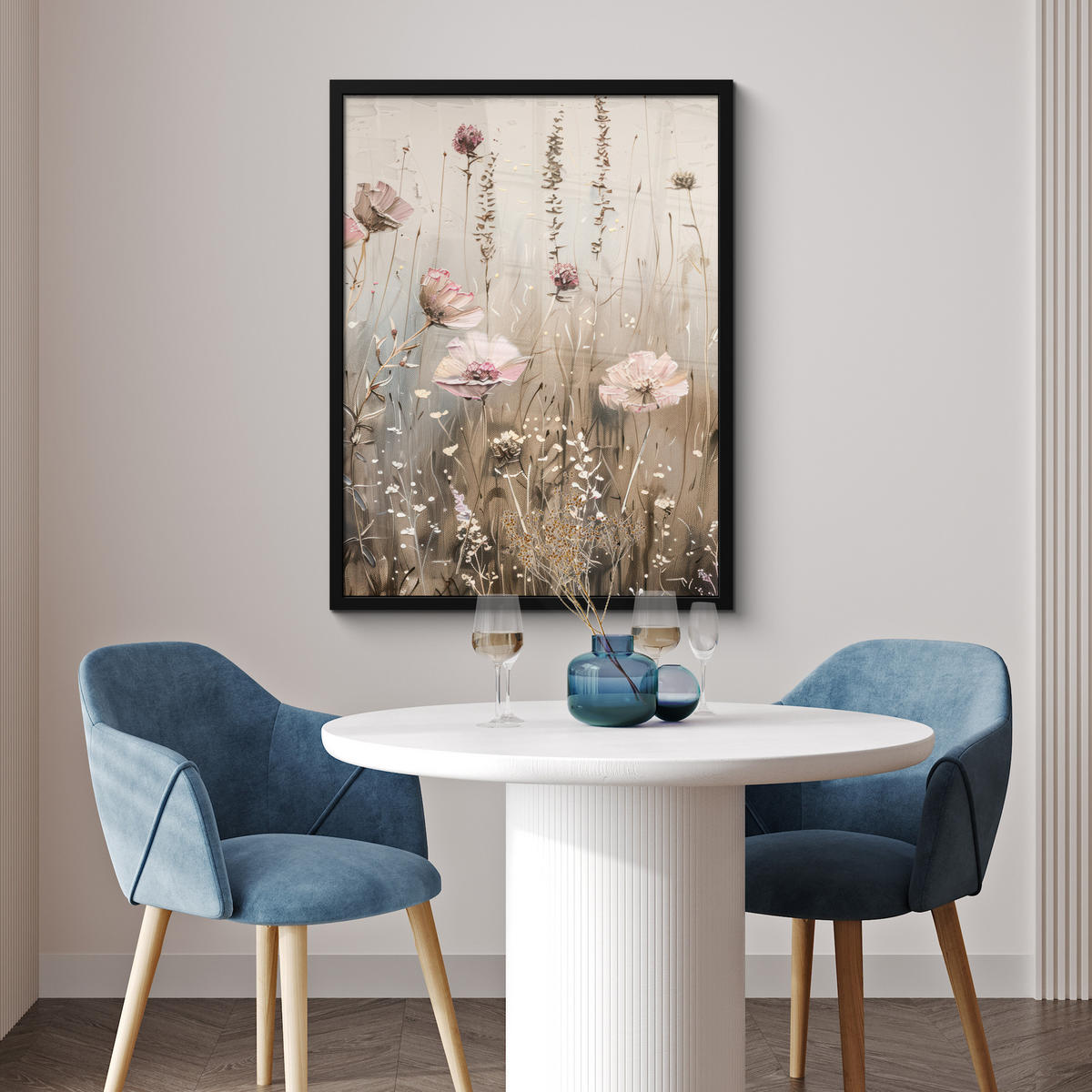 GERAHMTES BILD Blumen - Rosa - Modern - Beige 60x80 cm - Beige, Papier (60/80cm) - MuchoWow