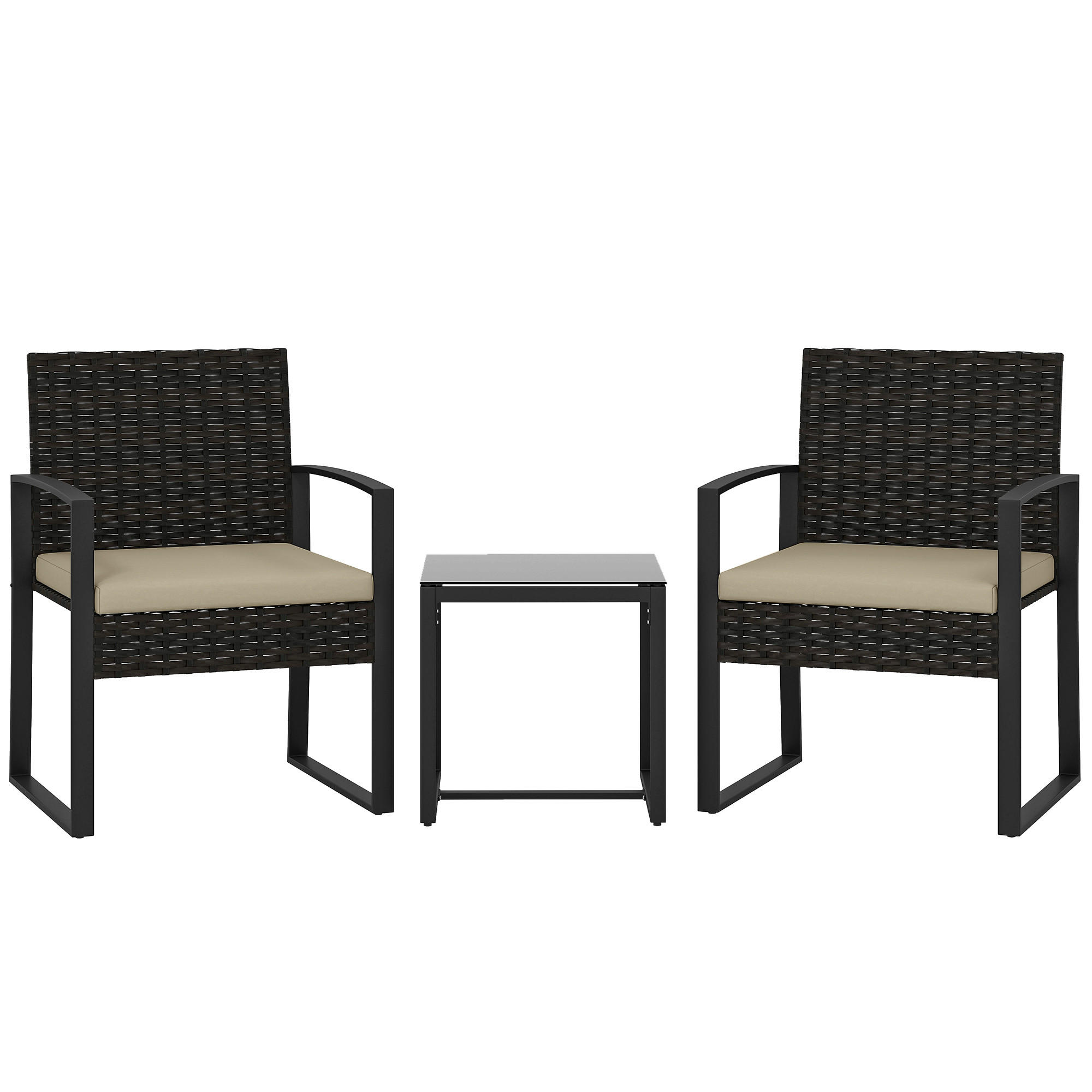 GARTENSITZGRUPPE 2er-Set DE-13702 mit Glastisch Braun - Braun, Metall - ComfortXL