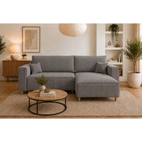 ECKSOFA mit Schlaffunktion und Bettkasten Rio, Ecksofa Cordstoff Grau, Ottomane Universal, 249x142 cm - Grau, Textil (249/142cm) - Marpur