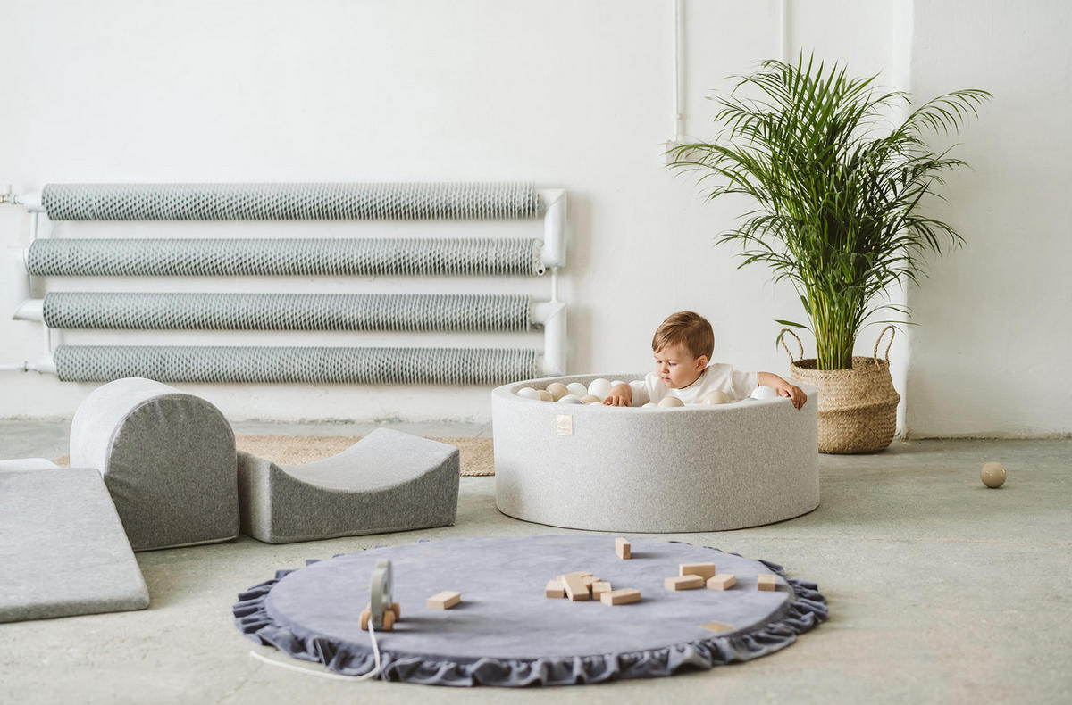 SPIELMATTE für Kinder, Rund, Samt, Grau-Blau - Dunkelblau, Textil (100/100cm) - MeowBaby