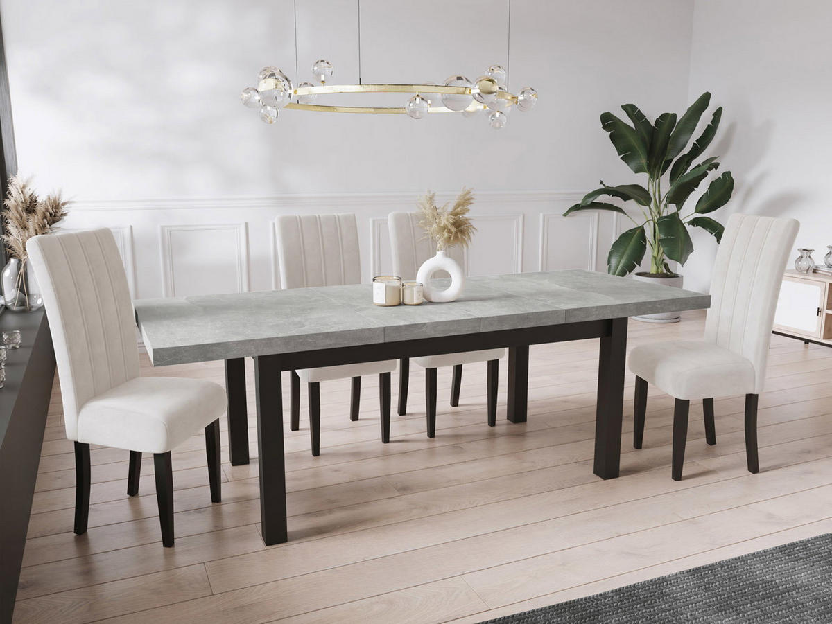 ESSTISCH Gemini rechteckig ausziehbar, Grauer Beton 170-250/90/78 cm - Hellgrau/Schwarz, Holz/Holzwerkstoff (90/250/78cm) - WFL GROUP