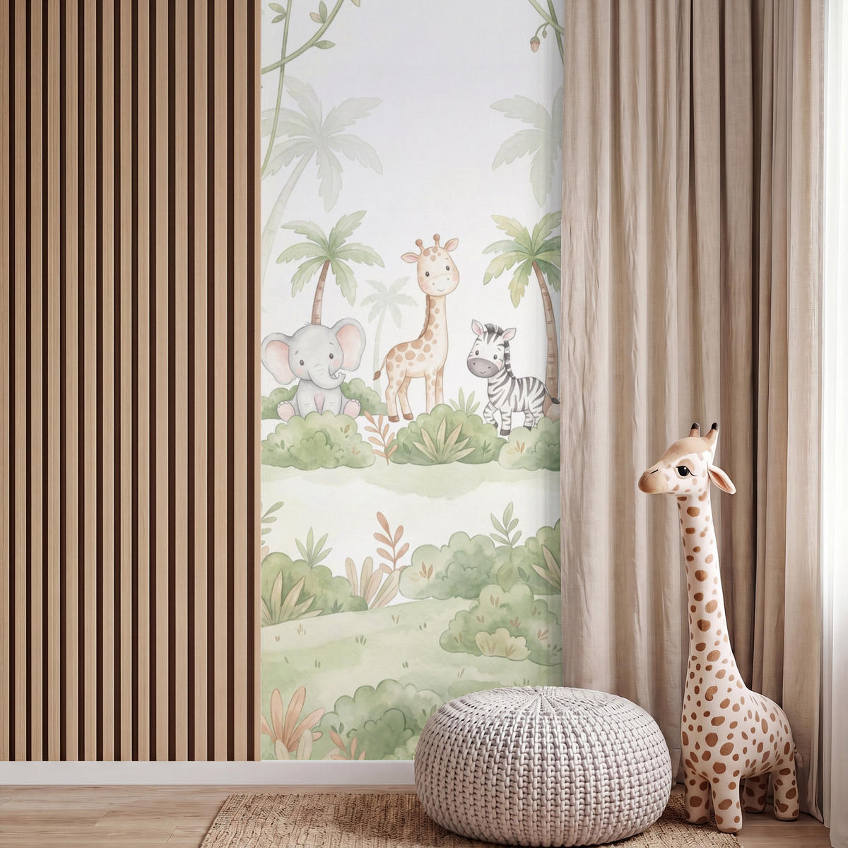 KINDERTAPETE - Tiere - Dschungel - Pastell - 100x280 cm - Weiß, Papier (100/280cm) - OnlyWow