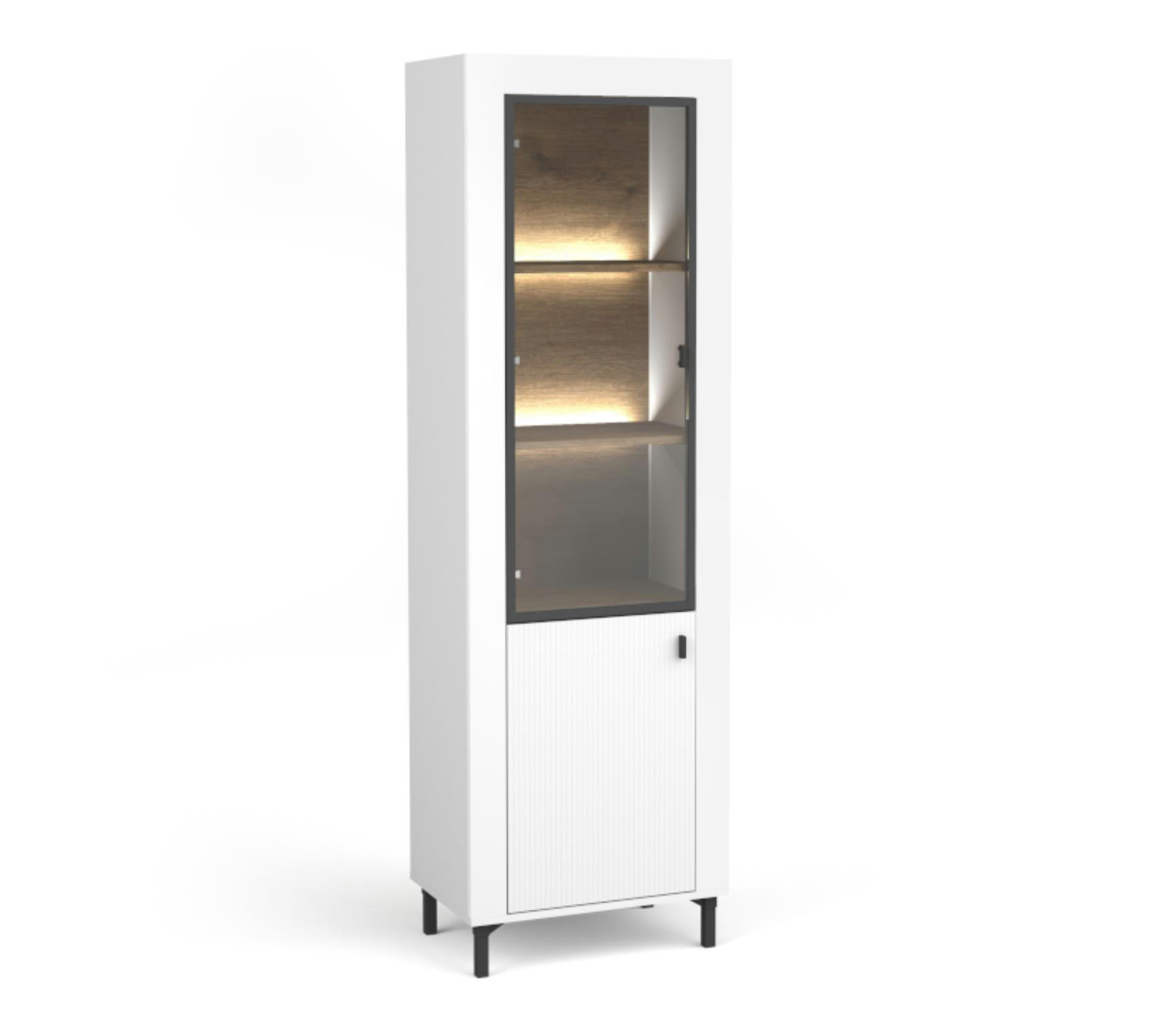VITRINE Mossa Weiß, mit LED - Schwarz/Weiß, Holzwerkstoff (60/194/40cm) - Bettso