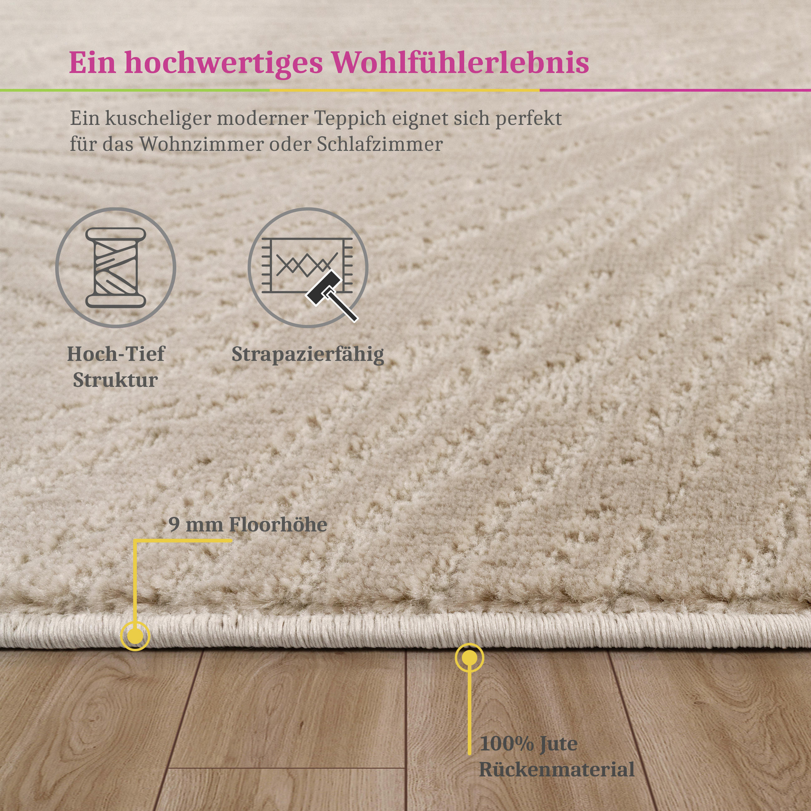 Thumbnail - Paco Home Kurzflorteppich, Beige, Textil, Rechteckig, 230x320 cm, strapazierfähig, für Fußbodenheizung geeignet, Teppich...
