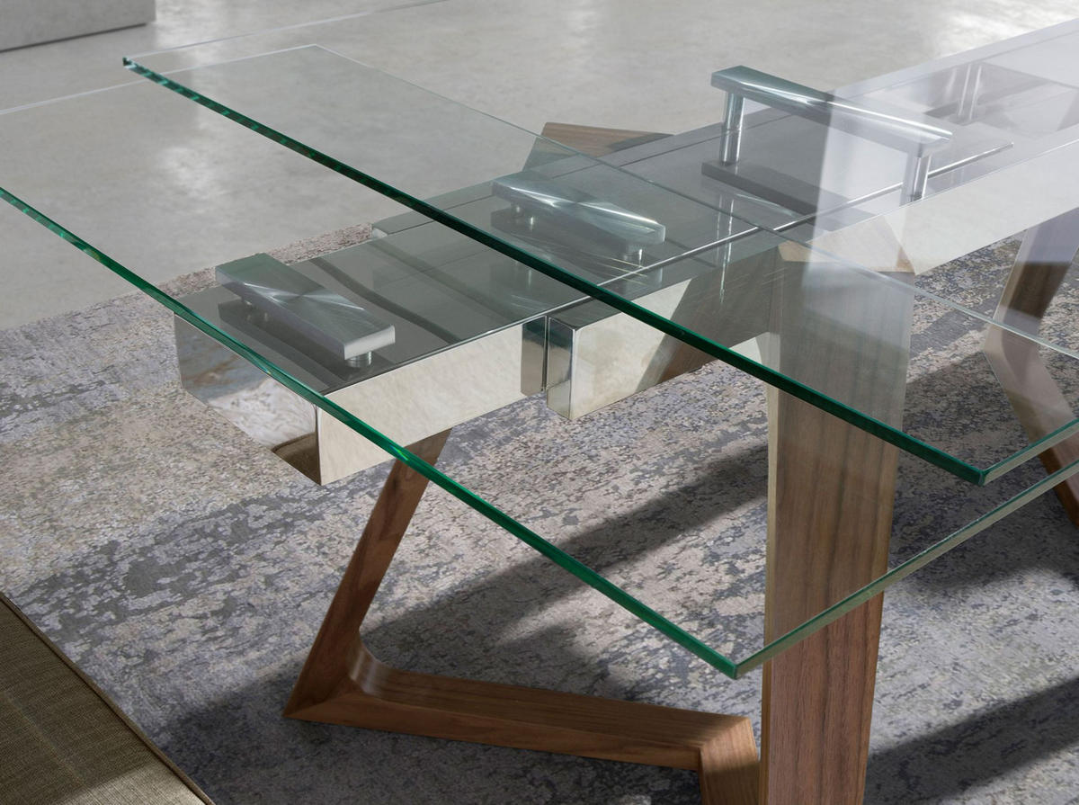 ESSTISCH Ausziehbarer Esstisch Rechteckig gehärtetes Glas aus Walnuss 160/90/75 cm - Transparent/Walnussfarben, Glas (90/160/75cm) - ANGEL CERDA