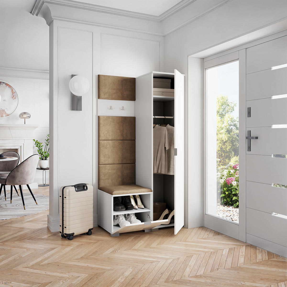 GARDEROBENSCHRANK LORI 95/181/51 cm Modern Garderobe-Set Weiß - Beige/Weiß, Holzwerkstoff (95/181/51cm) - MASSENO