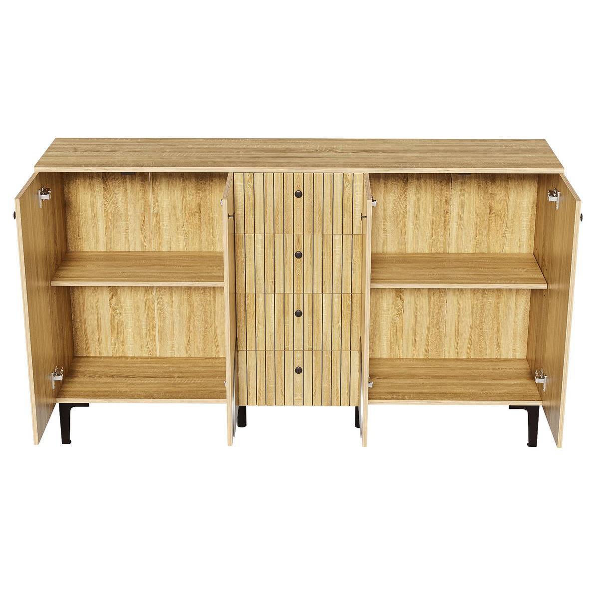 AUFBEWAHRUNGSSCHRANK 160x36x94 Holz 4 Türen 4 Schubladen - Naturfarben, Holzwerkstoff (36/94/160cm) - FLIEKS