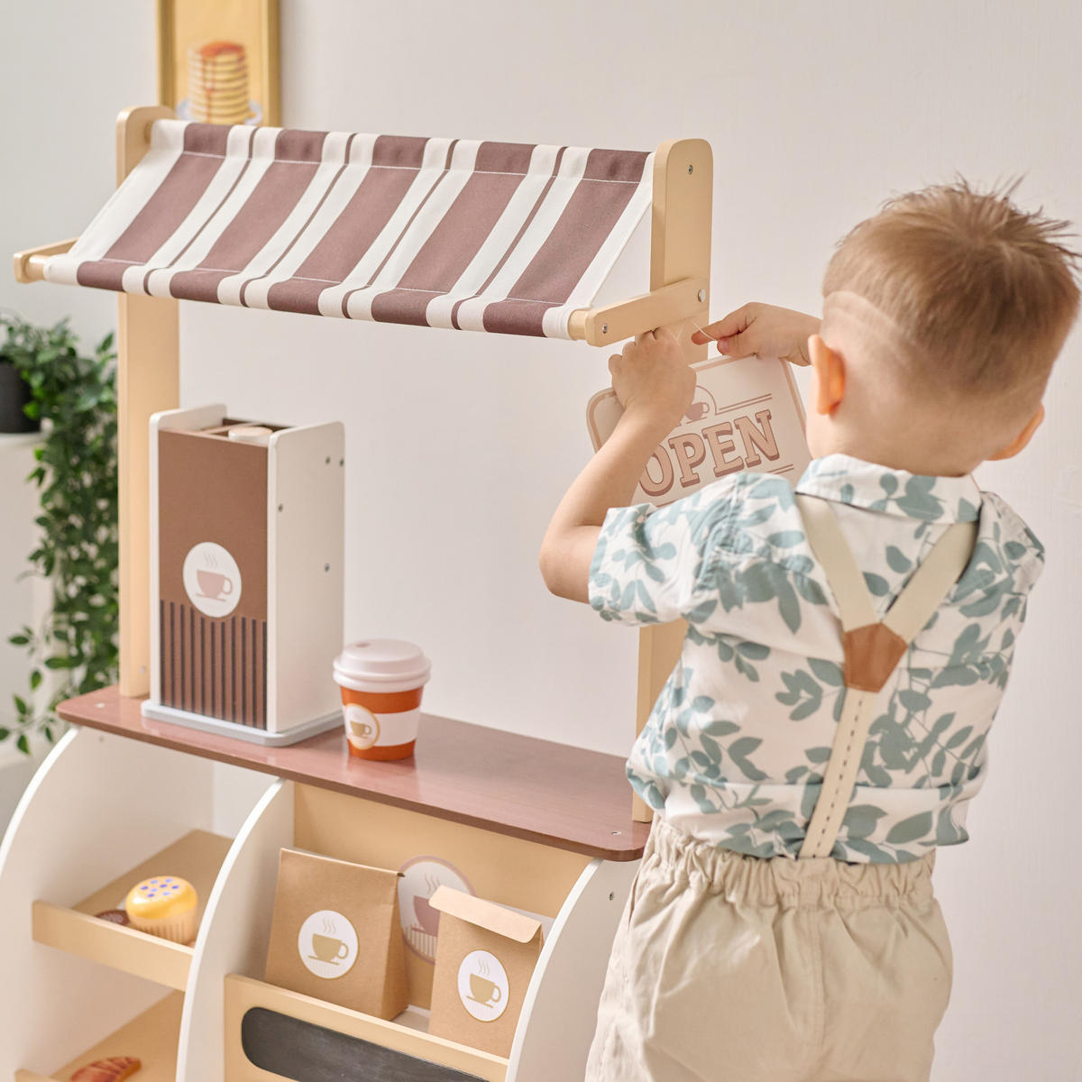 KAFFEESTAND Holz mit Espressomaschine, 60cm, Braun - Braun, Holzwerkstoff (31/102/60cm) - Teamson Kids