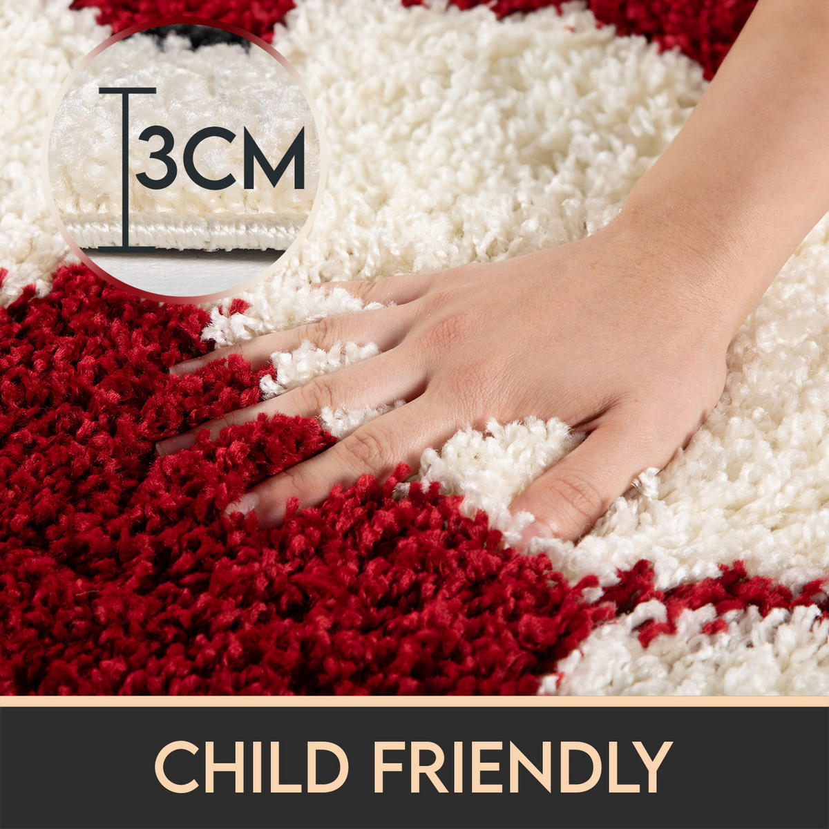 TEPPICH Kinder Hochflor Fußball Motiv Polypropylen Kinderzimmer Rot Rund 100x100 - Rot, Textil (100/100cm) - KADIMA DESIGN