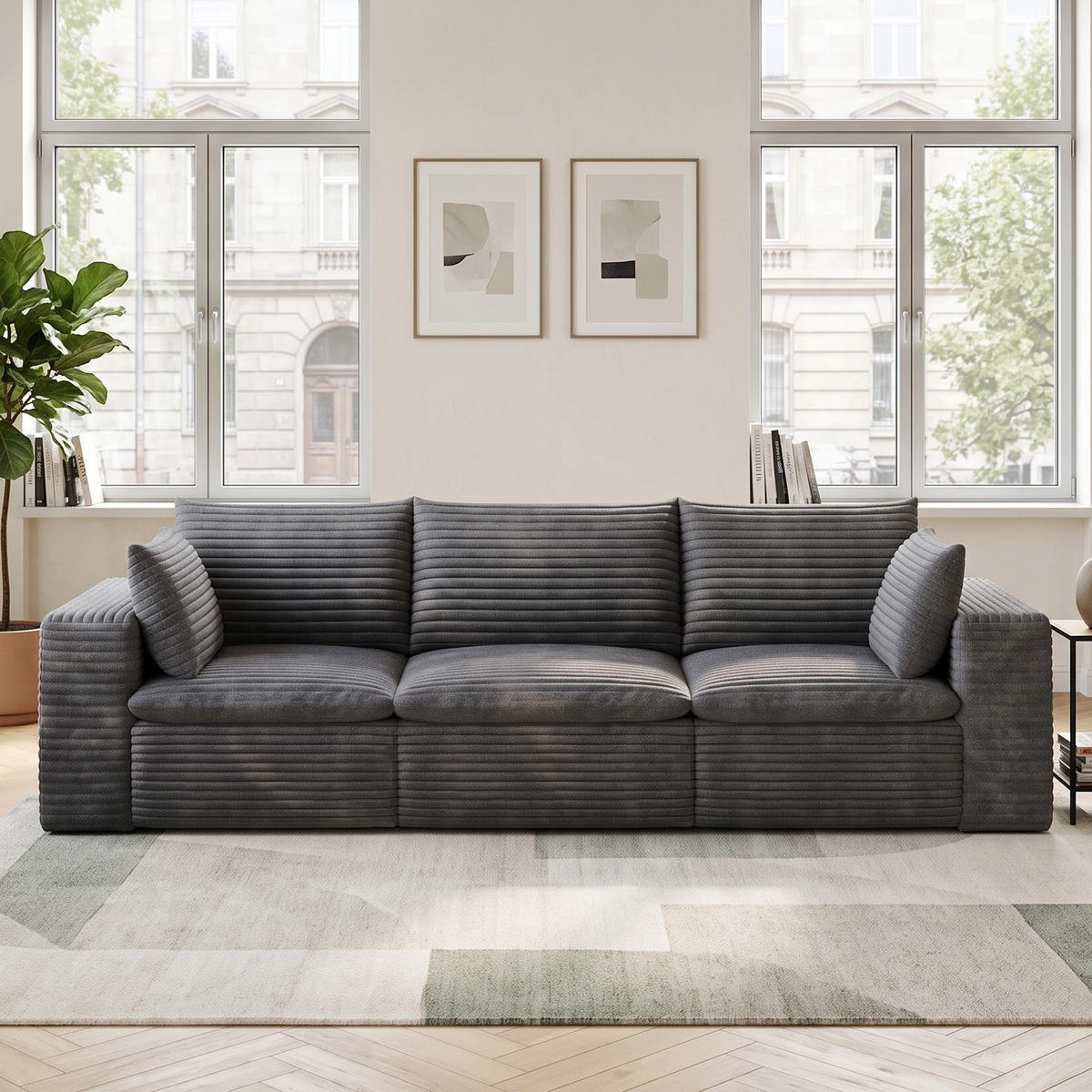 POHOVKA Tmavě šedá z manšestru, 260 cm, modulární - tmavě šedá, textil (260/60/90cm) - Urban Meuble