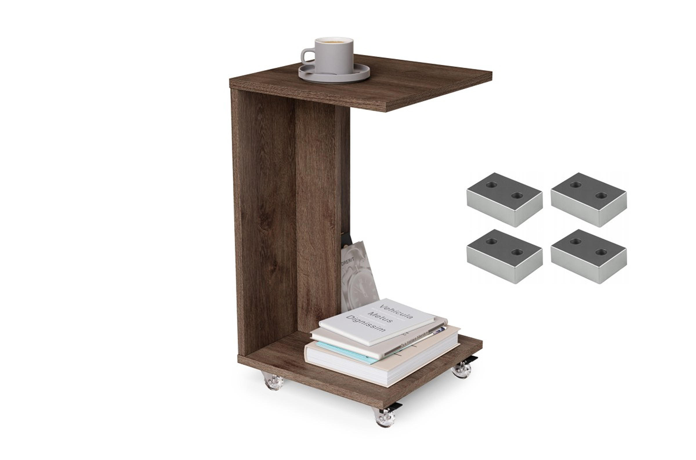 BEISTELLTISCH Rechteckig Eiche dunkel mit Ablage und Rollen - Braun, Holzwerkstoff (40/40/66cm) - designimpex