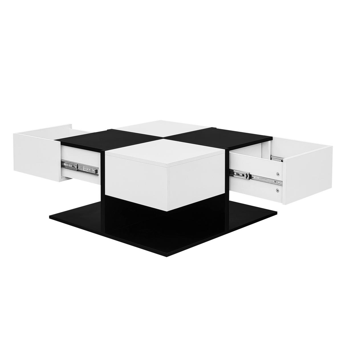 COUCHTISCH 70/70/35,5 cm schwarz-weiß mit 2 Schubladen - Schwarz, Holzwerkstoff (70/70/35.5cm) - OKWISH