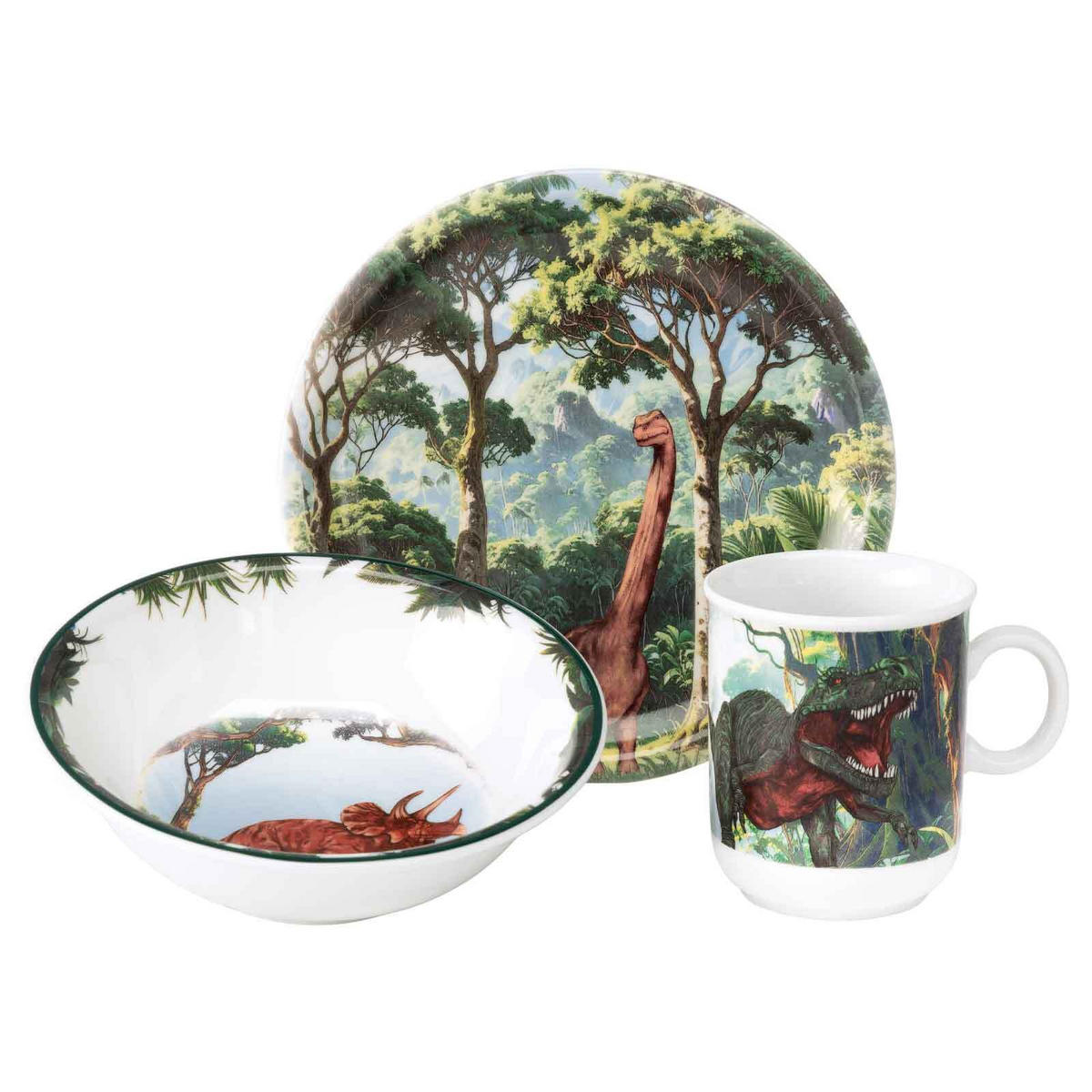 KINDERGESCHIRR SET Compact Dino bunt 3er Set - Multicolor, Keramik (21.4/20.5/21.4cm) - Seltmann Weiden