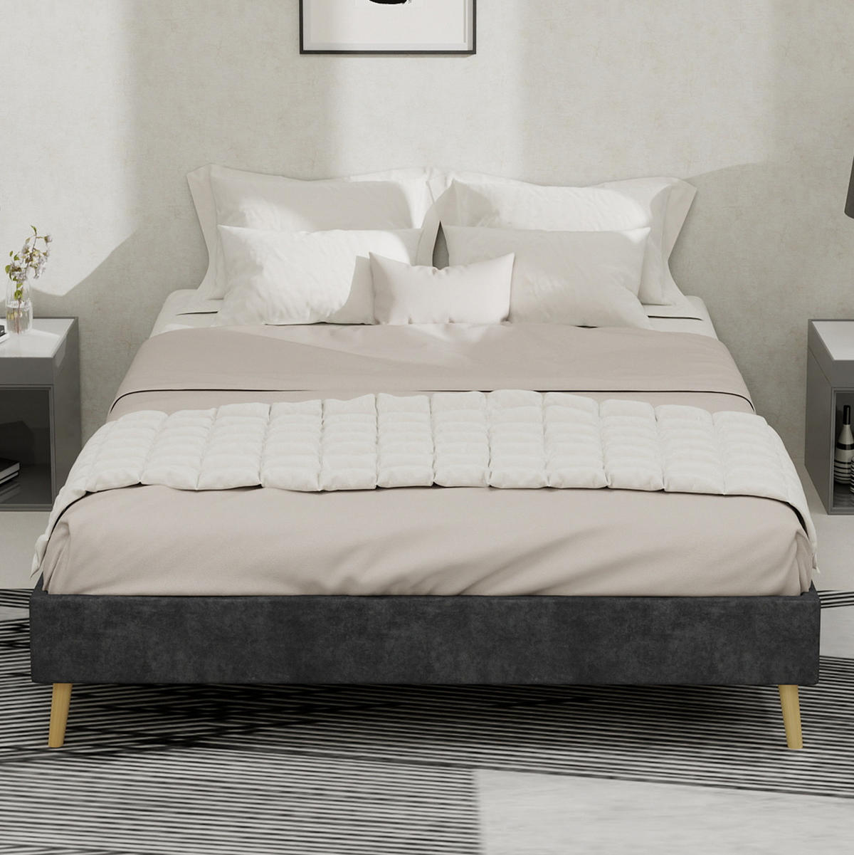 POLSTERBETT 140/200 cm grau aus Stoff und Metall mit Stauraum - Grau, Textil (140/200cm) - OKWISH
