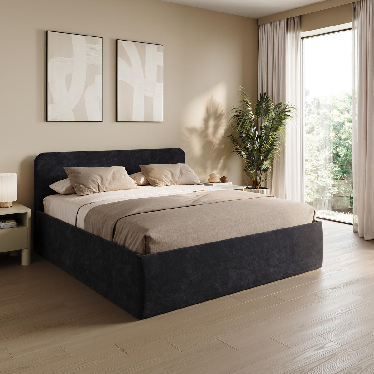 POLSTERBETT 200x200 cm Microvelours in Schwarz - Schwarz, Textil (200/200cm) - Home Collective
