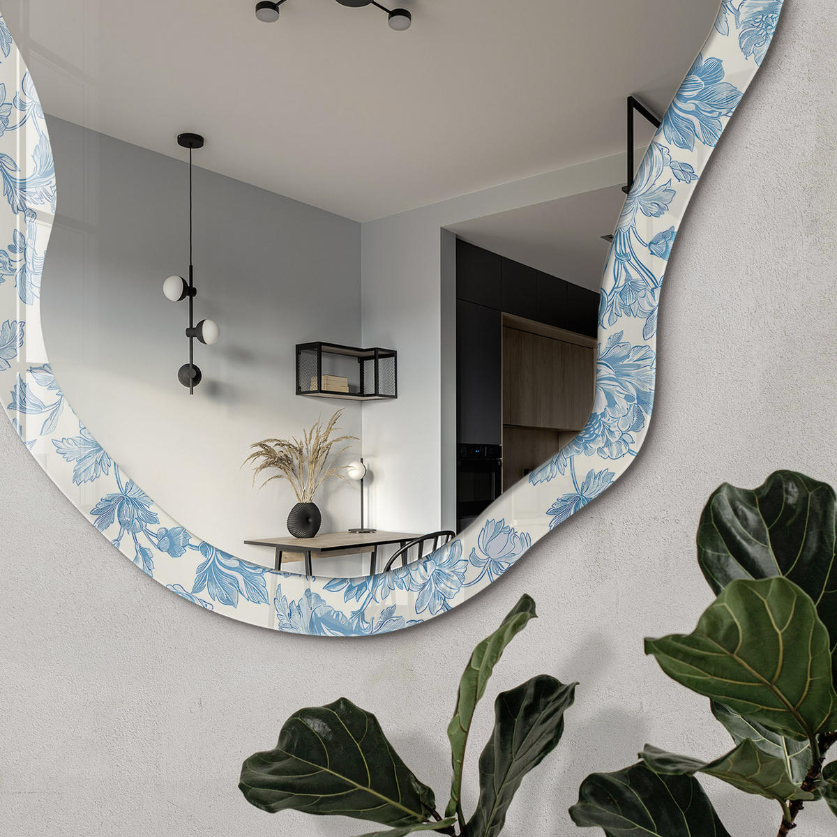 SPIEGEL 90x45 cm asymmetrisch mit Druck - Blumenmuster - Transparent, Glas (45/90/0.4cm) - TULUP